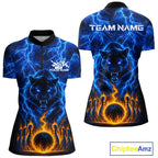 Custom Blue Flame Panther Bowling Team Shirts Bowling League Shirts Polo & 1/4 Zip