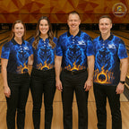 Custom Blue Flame Panther Bowling Team Shirts Bowling League Shirts Polo & 1/4 Zip