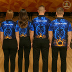 Custom Blue Flame Panther Bowling Team Shirts Bowling League Shirts Polo & 1/4 Zip
