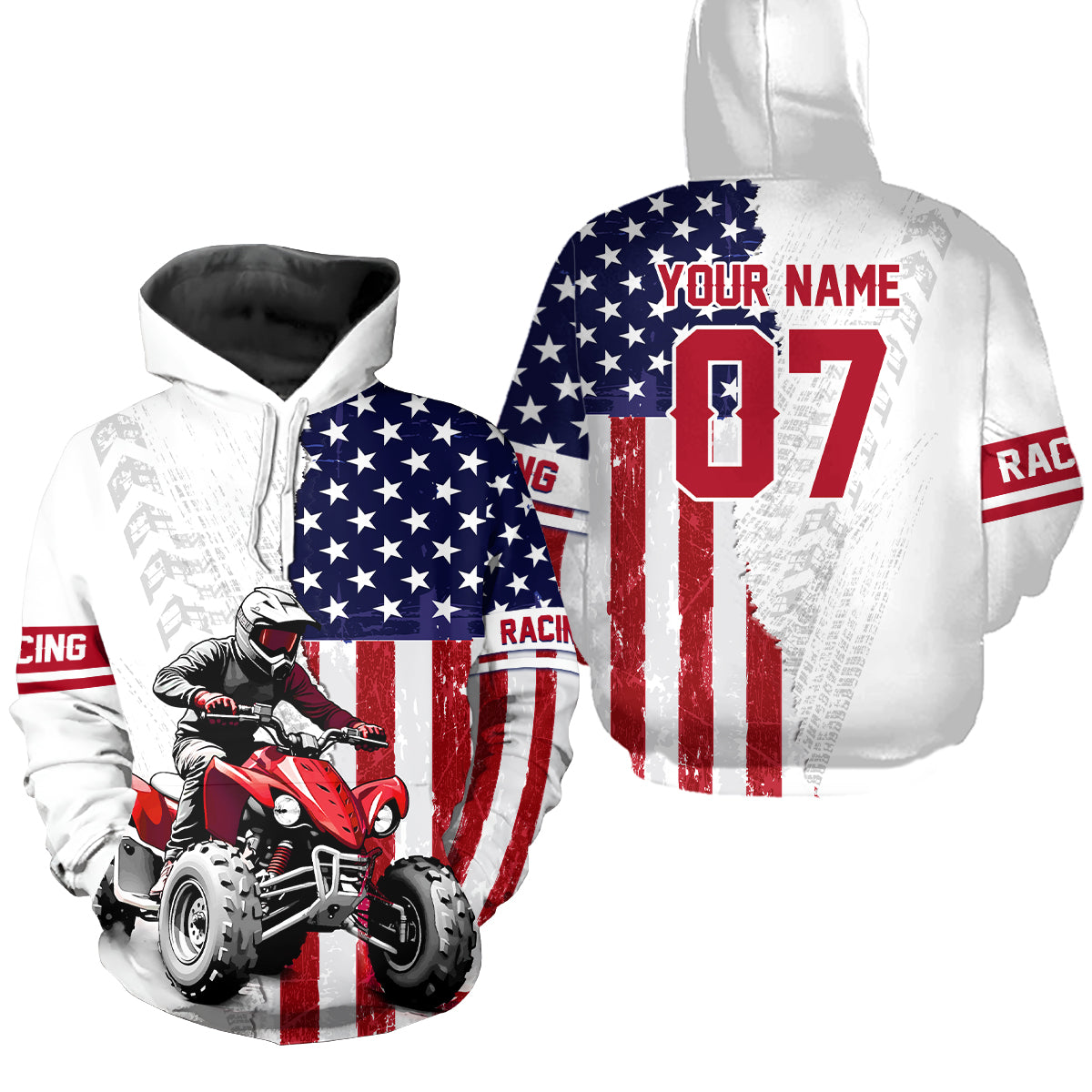 American Flag Quad Bike Hoodie For Adult Atv Motocross Hooded Patriotic Off-Road Quad Shirt