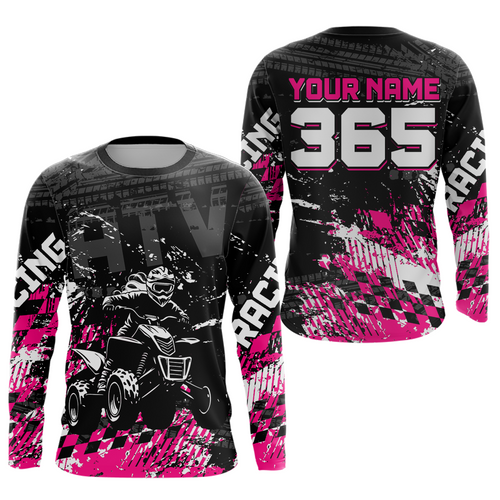 Custom Pink ATV Motocross Jersey Girls Dirt Bike Racing Shirts + Off-Road Quad Jersey