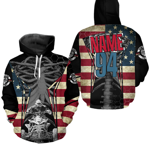 Patriotic Atv Racing Hoodie Custom Name & Number American Flag Quad Bike Rider Motocross Shirt
