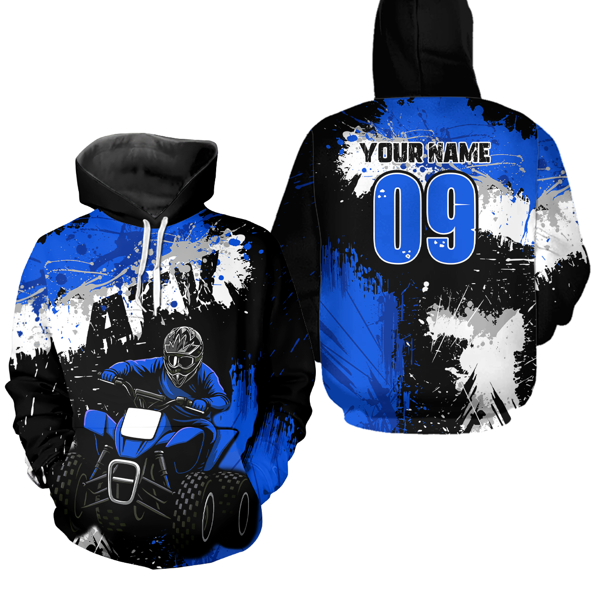 Blue ATV Motocross Hoodie Personalized Upf30+ Adult& Quad Bike Shirt Atv Mx Off-Road Extreme