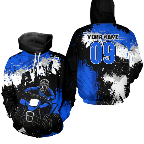 Blue ATV Motocross Hoodie Personalized Upf30+ Adult& Quad Bike Shirt Atv Mx Off-Road Extreme