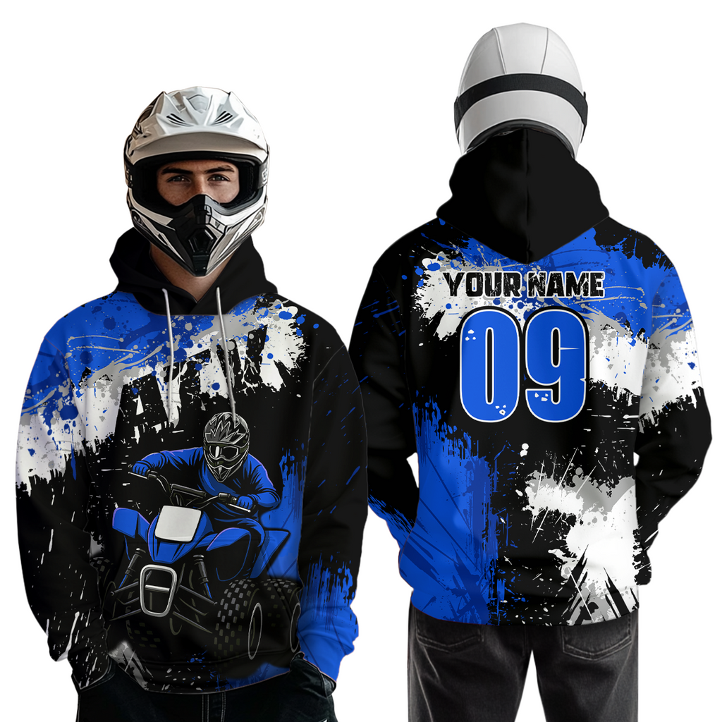 Blue ATV Motocross Hoodie Personalized Upf30+ Adult& Quad Bike Shirt Atv Mx Off-Road Extreme