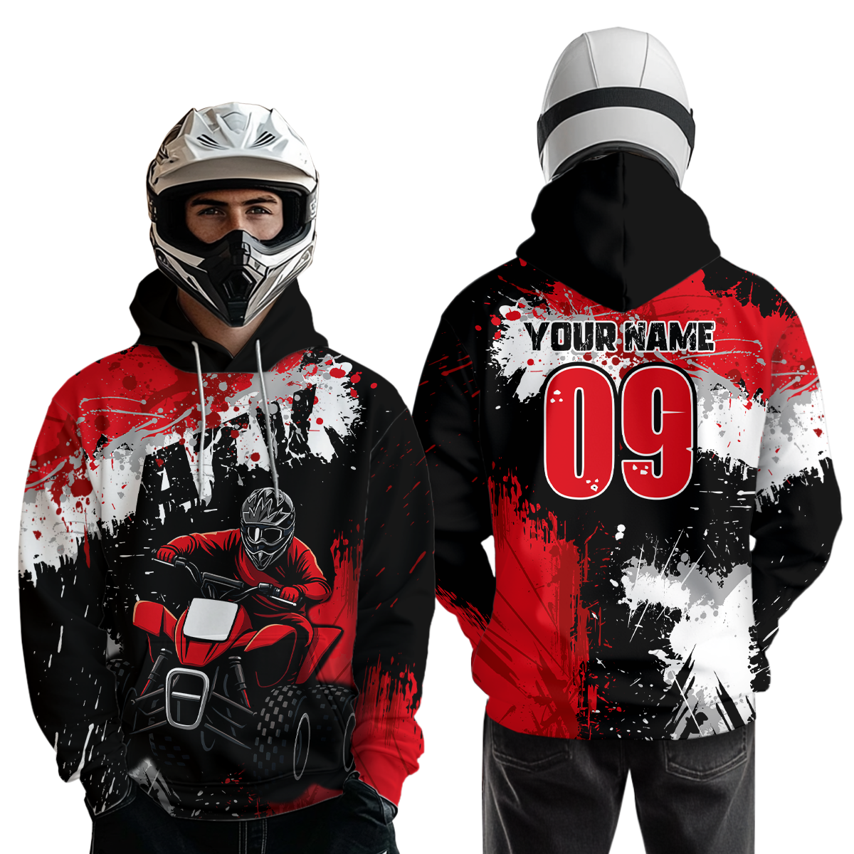 Red ATV Motocross Hoodie Personalized Upf30+ Adult& Quad Bike Shirt Atv Mx Off-Road Extreme