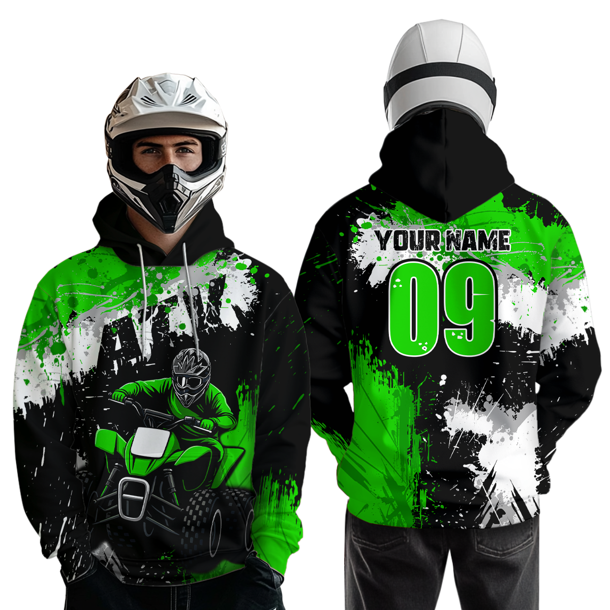 Green ATV Motocross Hoodie Personalized Upf30+ Adult& Quad Bike Shirt Atv Mx Off-Road Extreme
