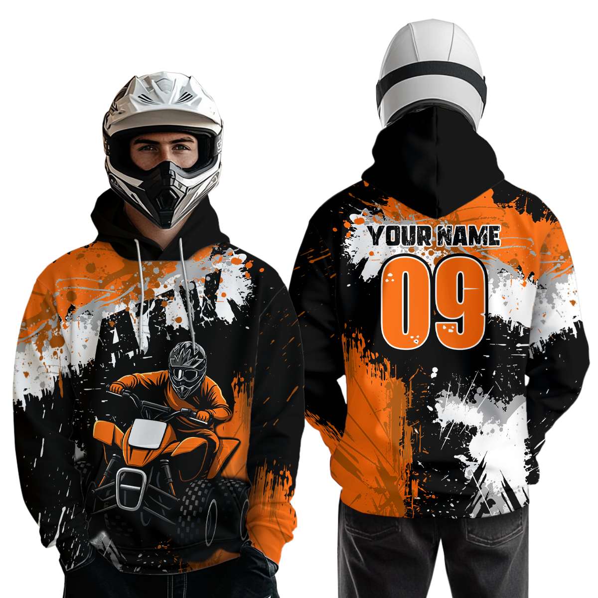 Orange ATV Motocross Hoodie Personalized Upf30+ Adult& Quad Bike Shirt Atv Mx Off-Road Extreme