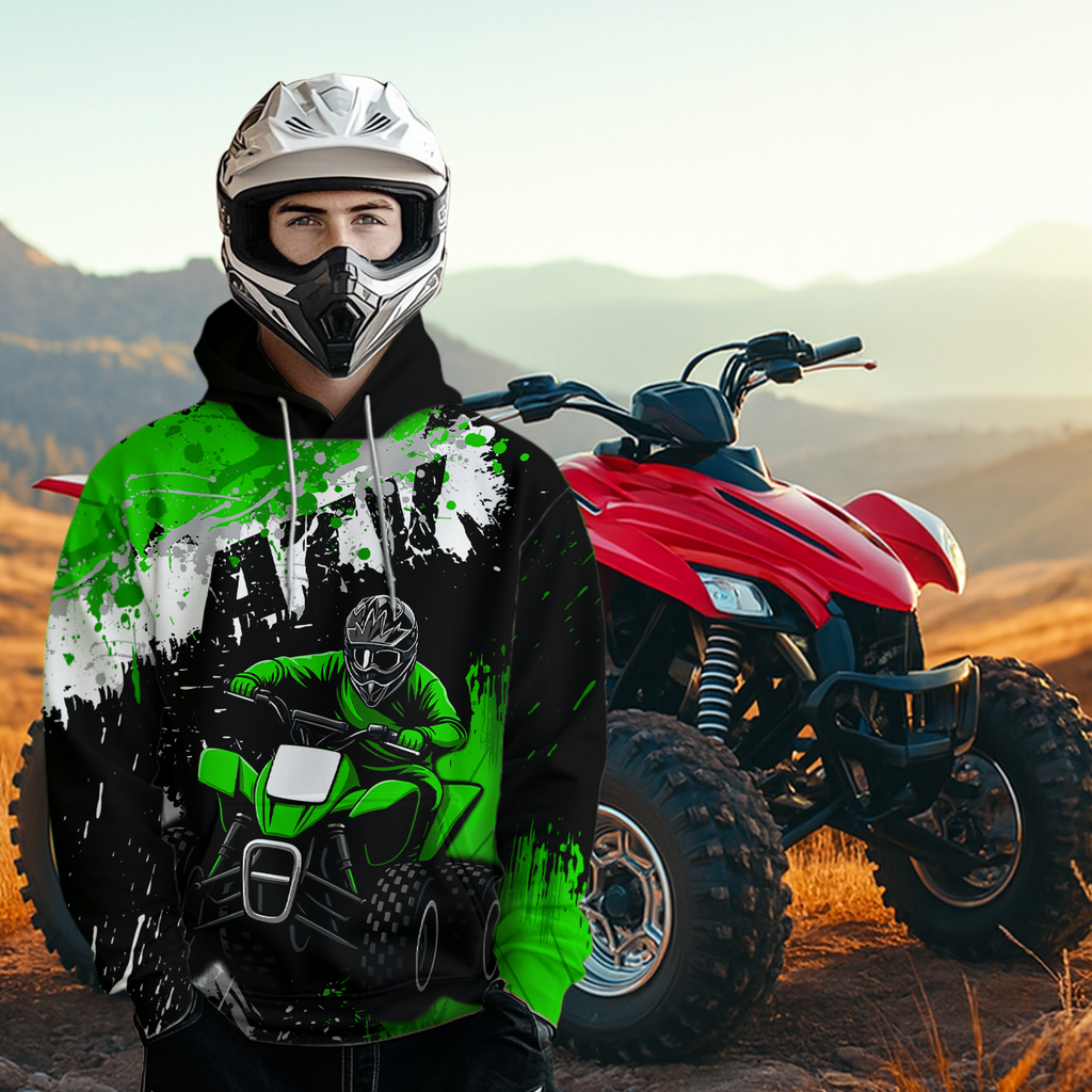 Green ATV Motocross Hoodie Personalized Upf30+ Adult& Quad Bike Shirt Atv Mx Off-Road Extreme