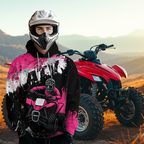 Pink Girls ATV Motocross Hoodie Personalized Upf30+ Adult& Quad Bike Shirt Atv Mx Off-Road Extreme