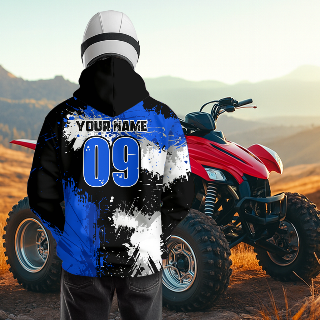 Blue ATV Motocross Hoodie Personalized Upf30+ Adult& Quad Bike Shirt Atv Mx Off-Road Extreme