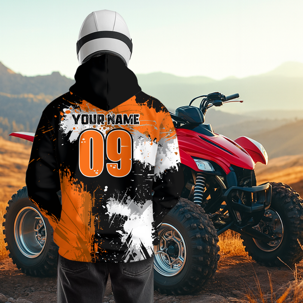 Orange ATV Motocross Hoodie Personalized Upf30+ Adult& Quad Bike Shirt Atv Mx Off-Road Extreme