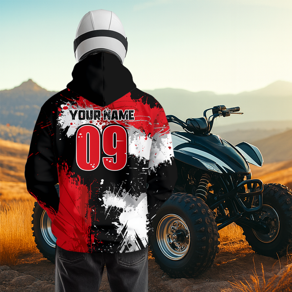 Red ATV Motocross Hoodie Personalized Upf30+ Adult& Quad Bike Shirt Atv Mx Off-Road Extreme