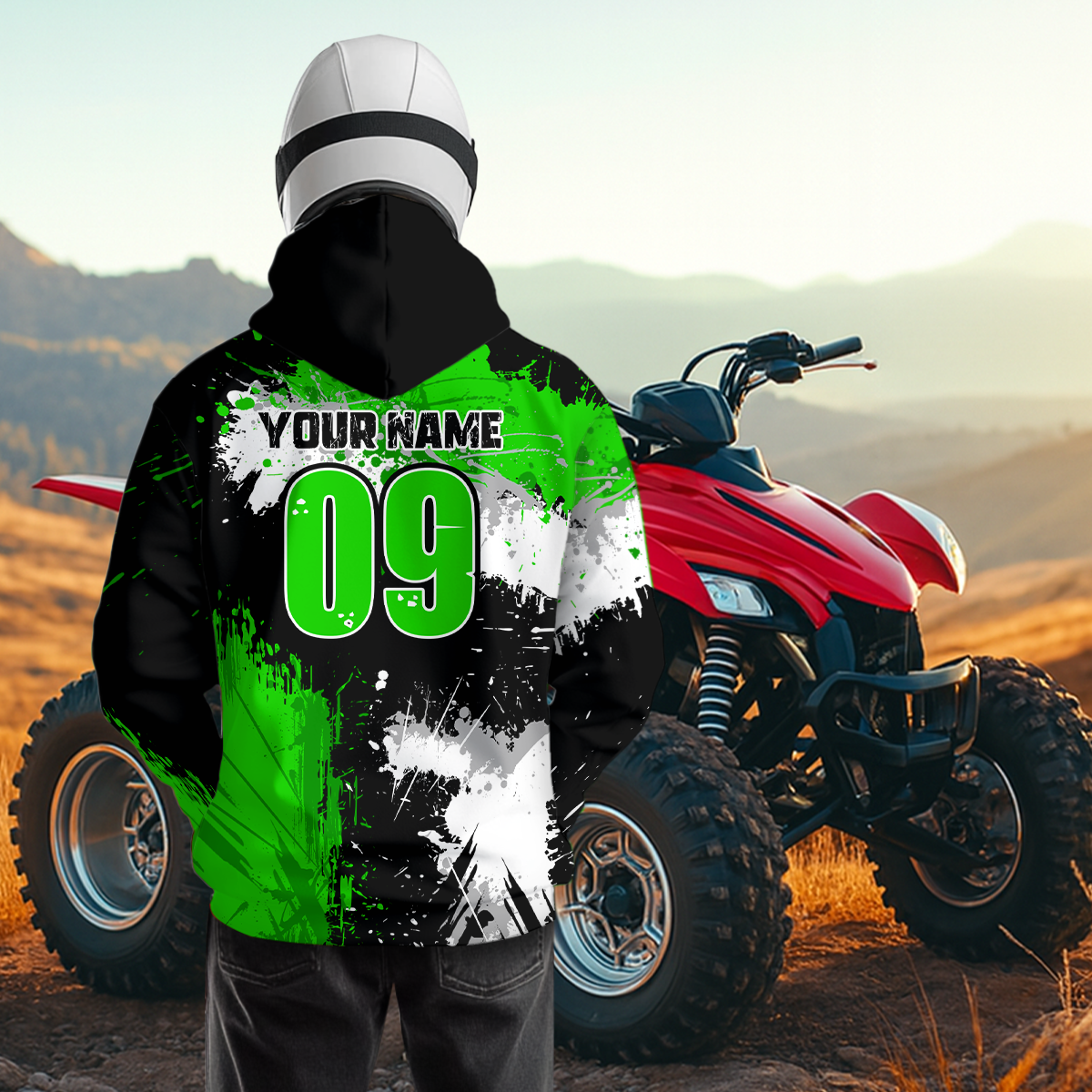 Green ATV Motocross Hoodie Personalized Upf30+ Adult& Quad Bike Shirt Atv Mx Off-Road Extreme