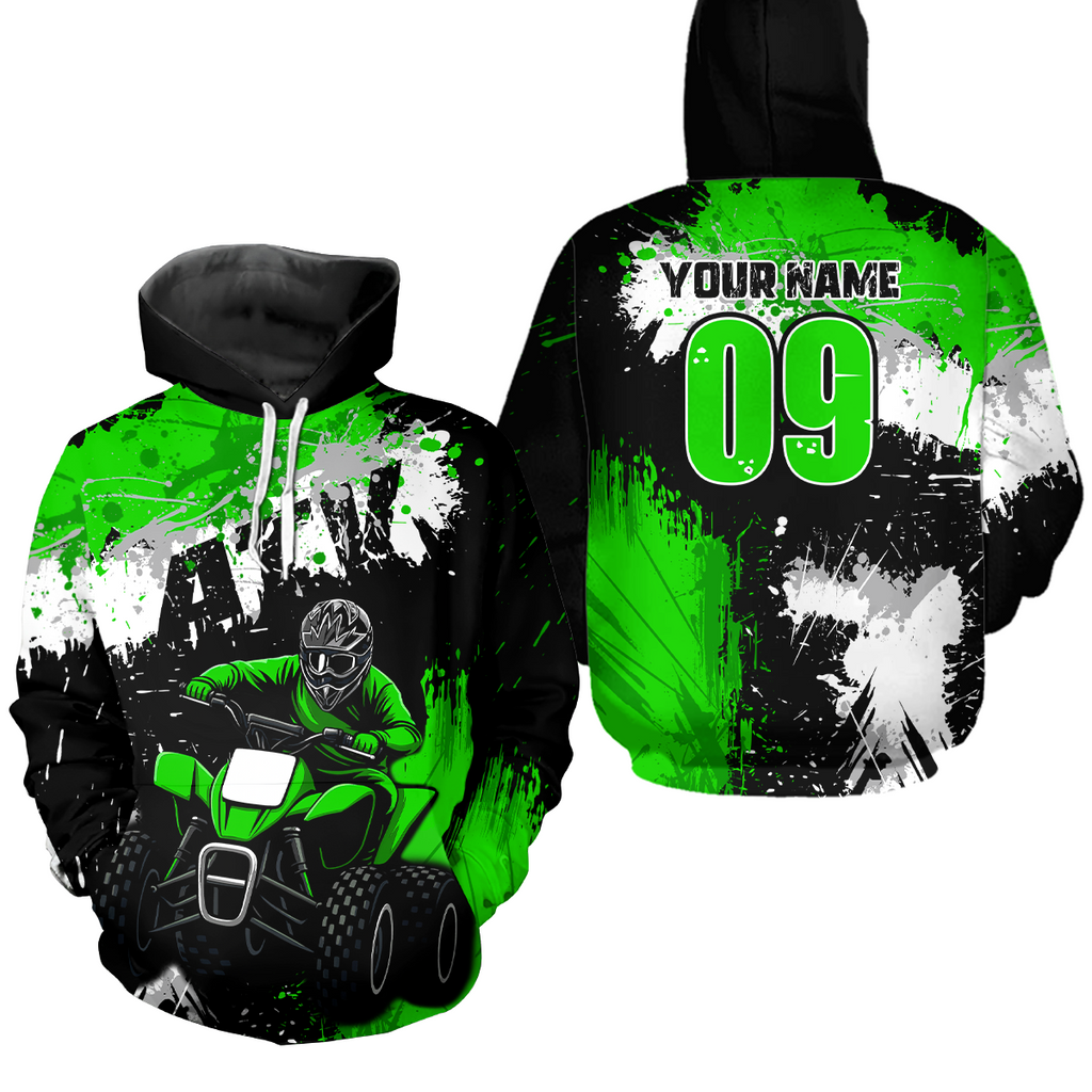 Green ATV Motocross Hoodie Personalized Upf30+ Adult& Quad Bike Shirt Atv Mx Off-Road Extreme