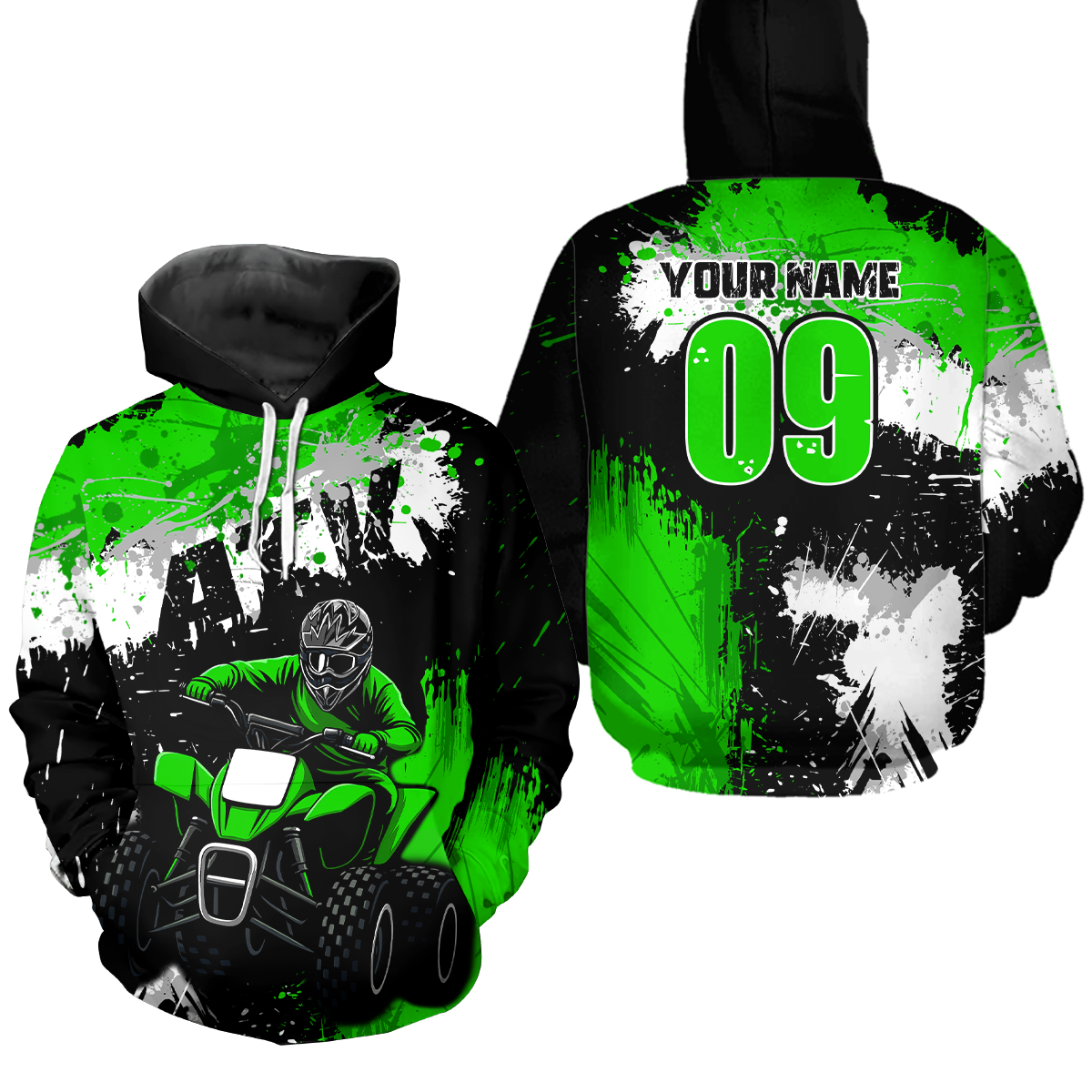 Green ATV Motocross Hoodie Personalized Upf30+ Adult& Quad Bike Shirt Atv Mx Off-Road Extreme