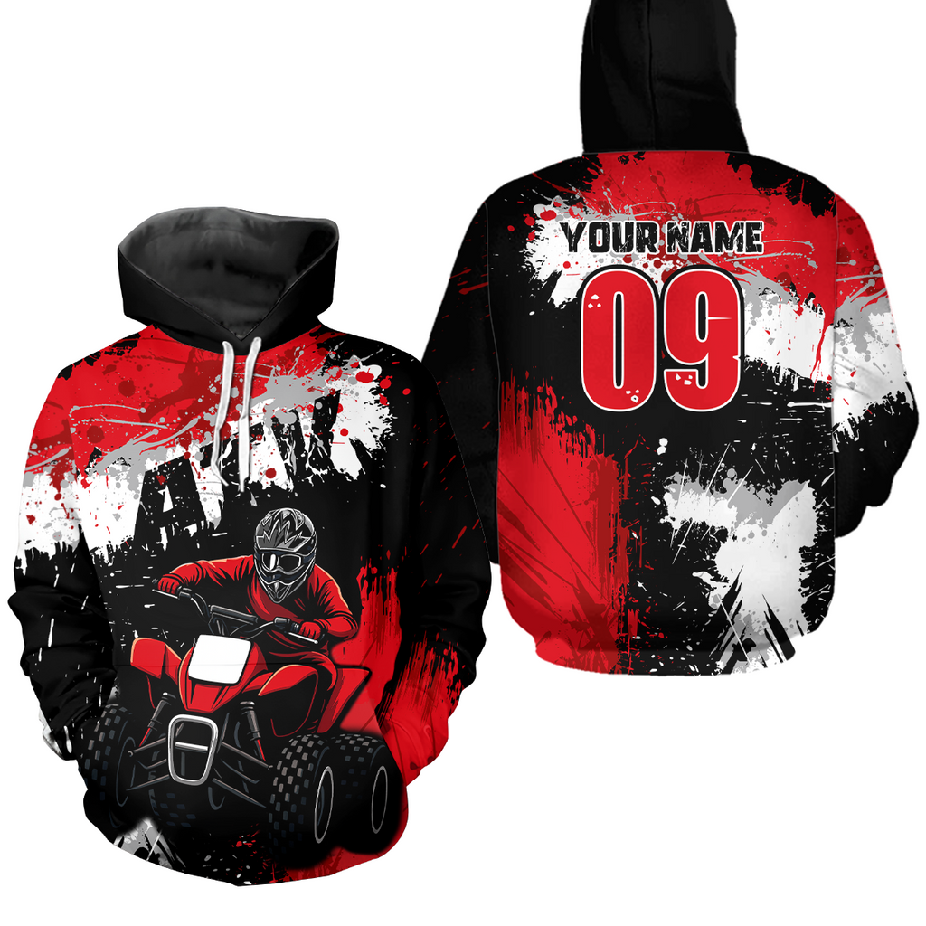 Red ATV Motocross Hoodie Personalized Upf30+ Adult& Quad Bike Shirt Atv Mx Off-Road Extreme