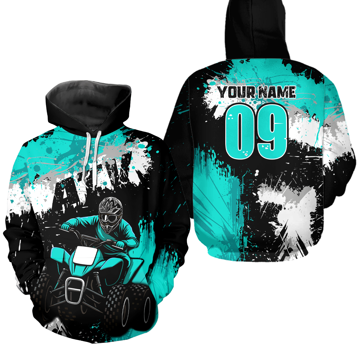 Turquoise Atv Motocross Hoodie Personalized Upf30+ Adult& Quad Bike Shirt Atv Mx Off-Road Extreme