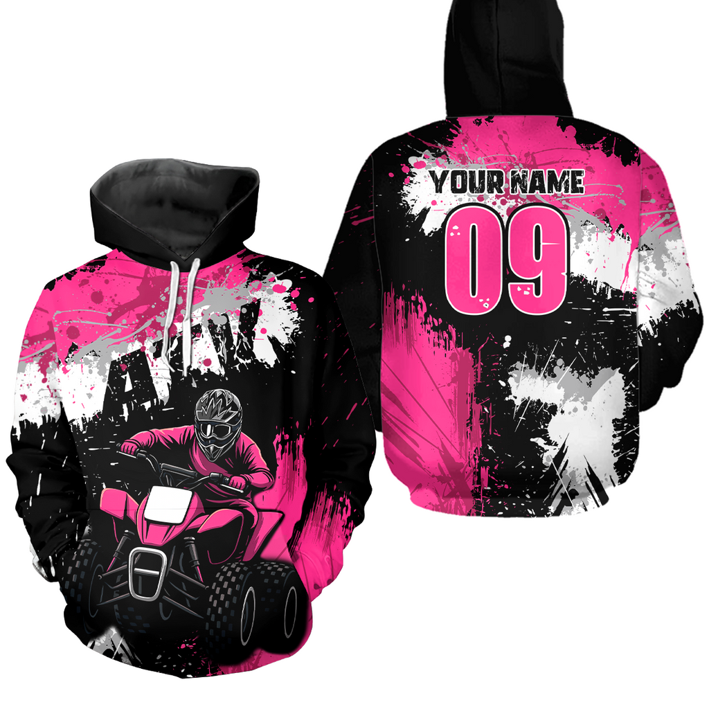 Pink Girls ATV Motocross Hoodie Personalized Upf30+ Adult& Quad Bike Shirt Atv Mx Off-Road Extreme
