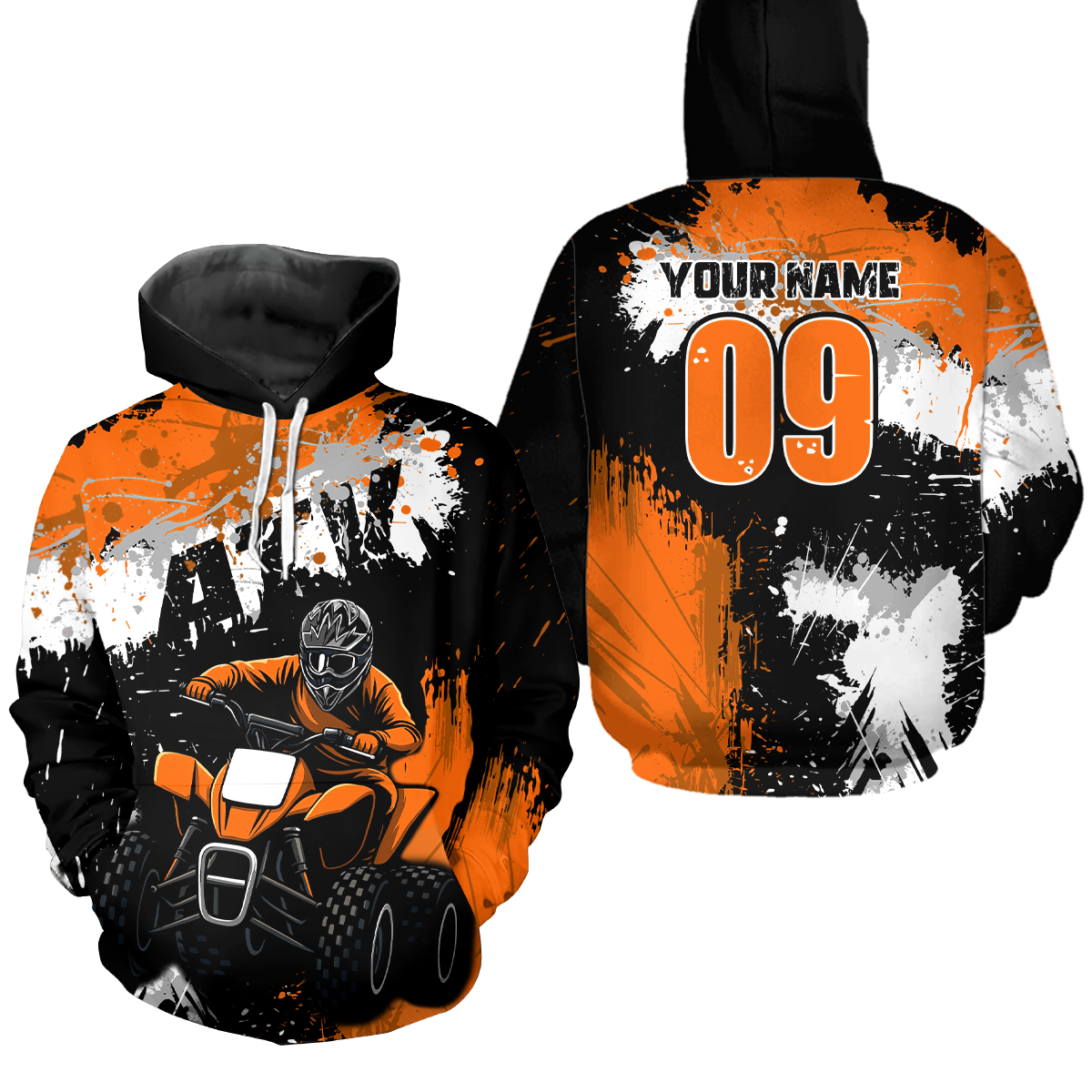 Orange ATV Motocross Hoodie Personalized Upf30+ Adult& Quad Bike Shirt Atv Mx Off-Road Extreme