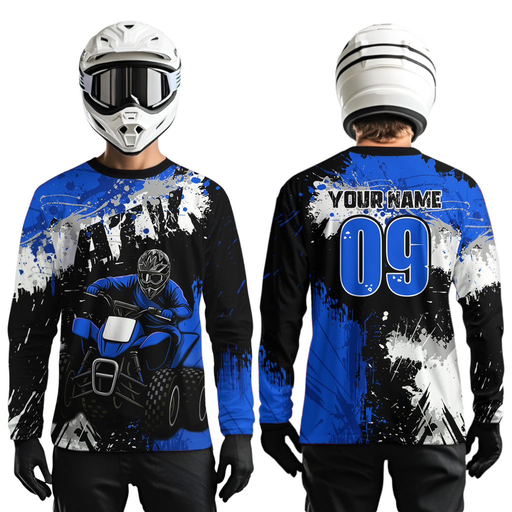 Blue ATV Motocross Jersey Personalized + Adult& Quad Bike Shirt Atv Mx Off-Road Dirt Bike