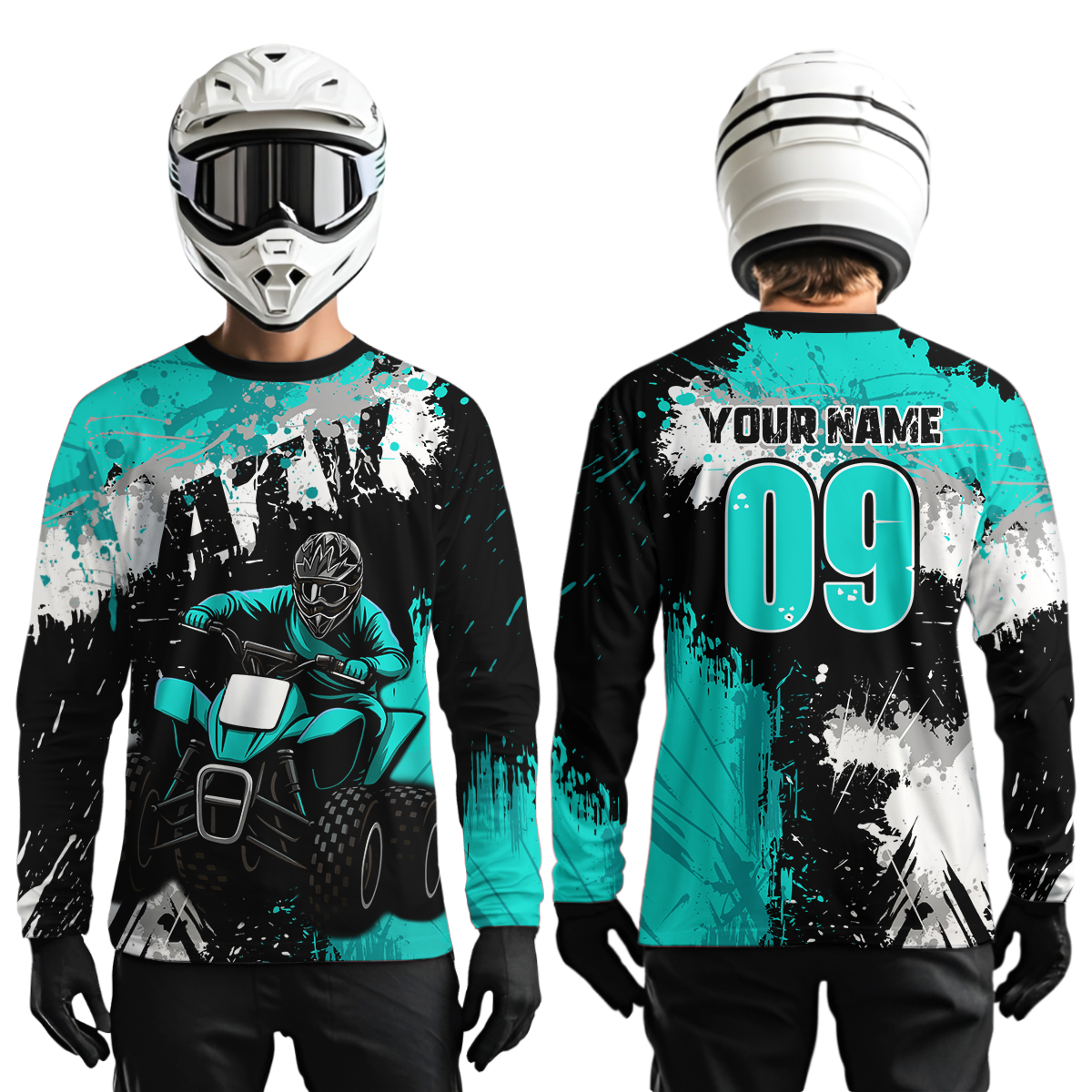 Turquoise ATV Motocross Jersey Personalized + Adult& Quad Bike Shirt Atv Mx Off-Road Dirt Bike