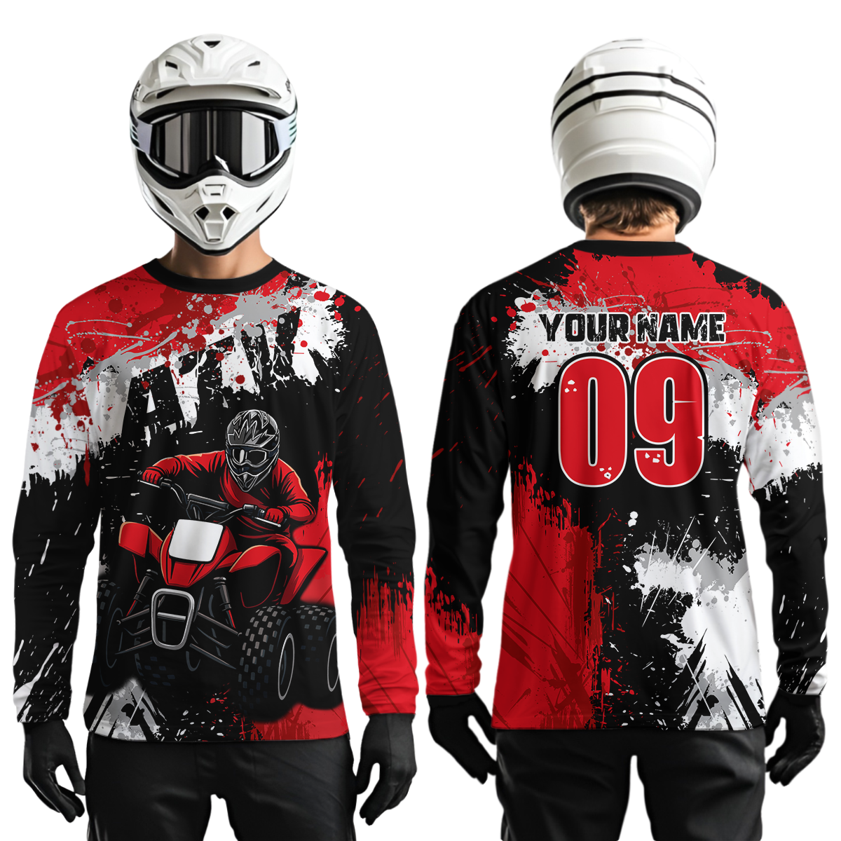 Red ATV Motocross Jersey Personalized + Adult& Quad Bike Shirt Atv Mx Off-Road Dirt Bike