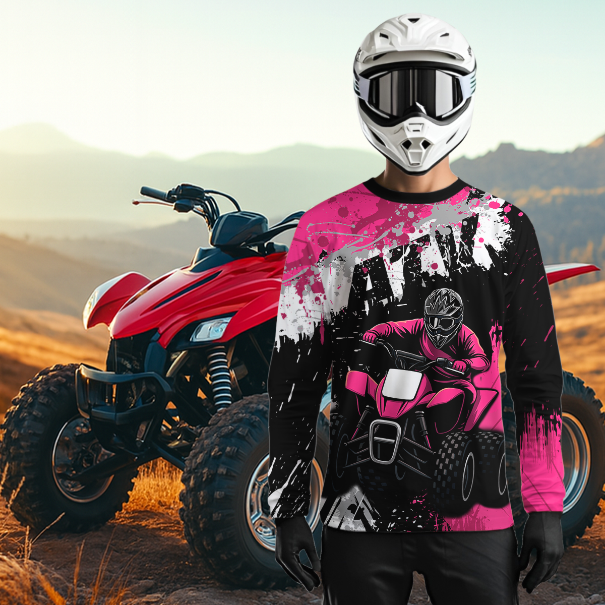 Pink ATV Motocross Jersey Personalized + Adult& Quad Bike Shirt Atv Mx Off-Road Dirt Bike