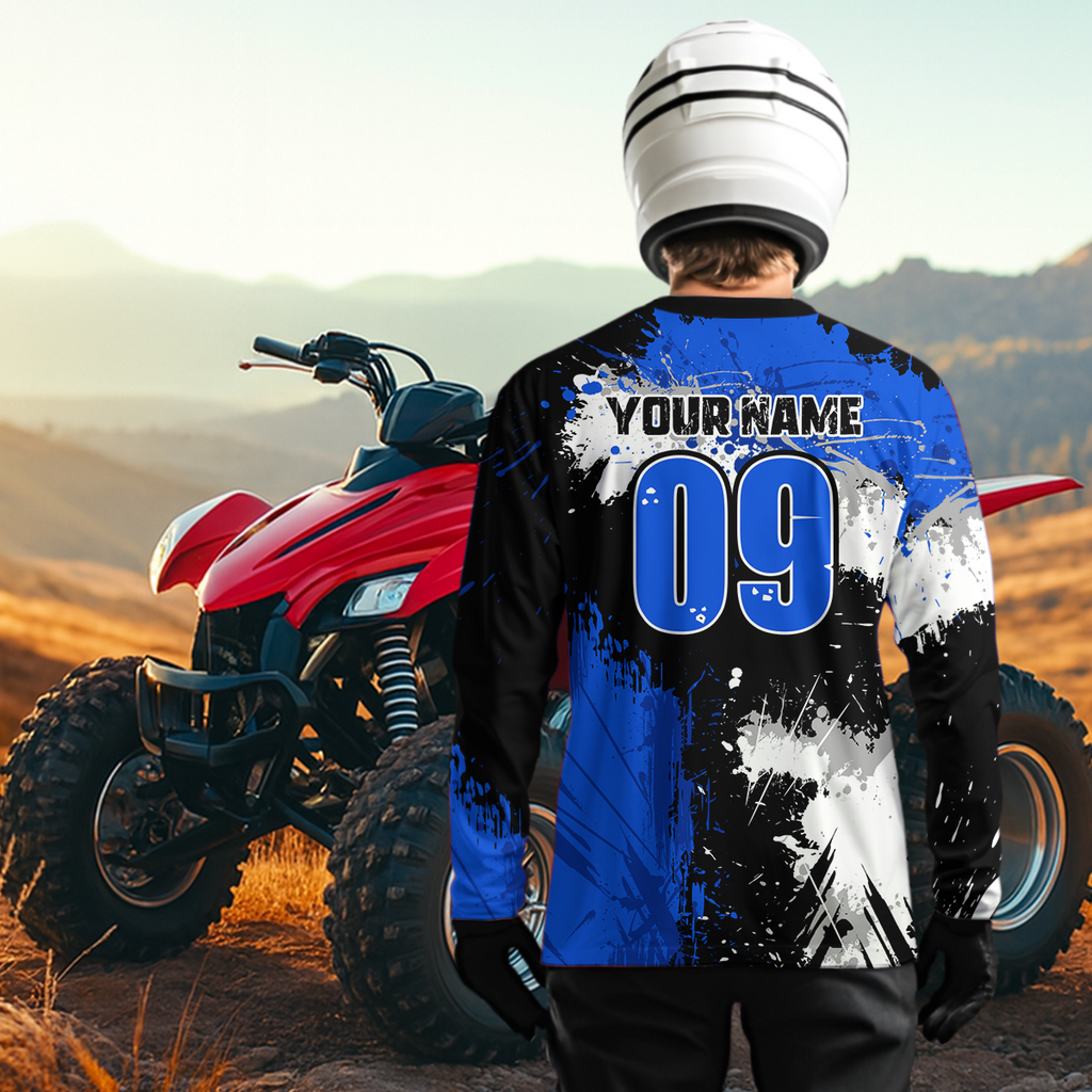 Blue ATV Motocross Jersey Personalized + Adult& Quad Bike Shirt Atv Mx Off-Road Dirt Bike