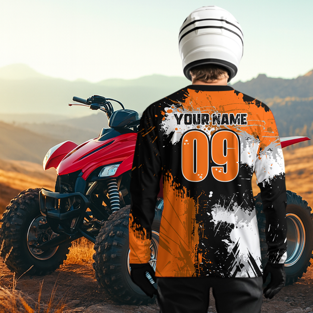 Orange ATV Motocross Jersey Personalized + Adult& Quad Bike Shirt Atv Mx Off-Road Dirt Bike