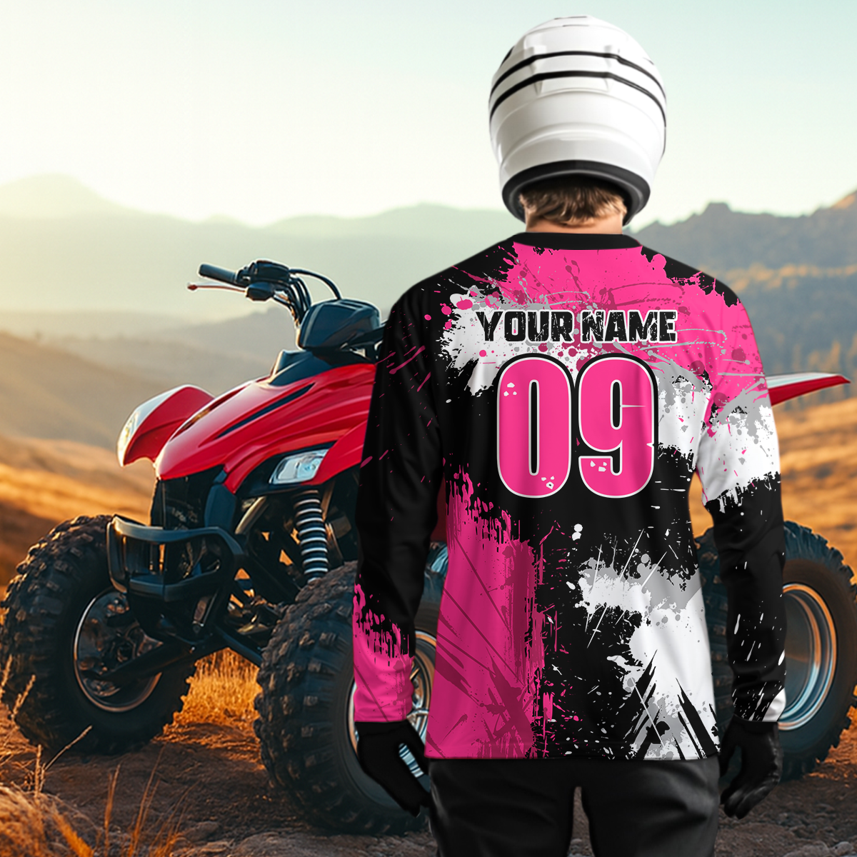 Pink ATV Motocross Jersey Personalized + Adult& Quad Bike Shirt Atv Mx Off-Road Dirt Bike