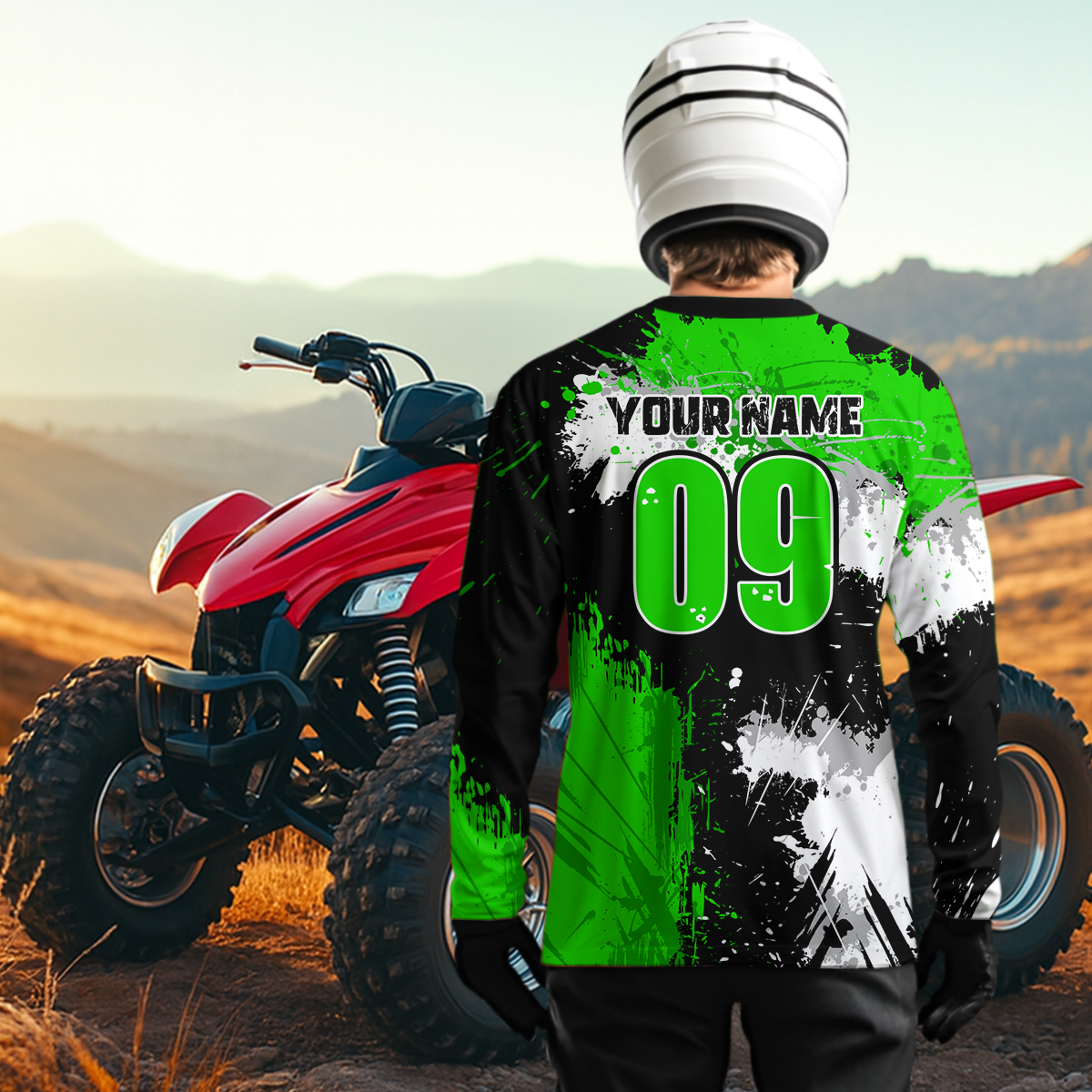 Green ATV Motocross Jersey Personalized + Adult& Quad Bike Shirt Atv Mx Off-Road Dirt Bike
