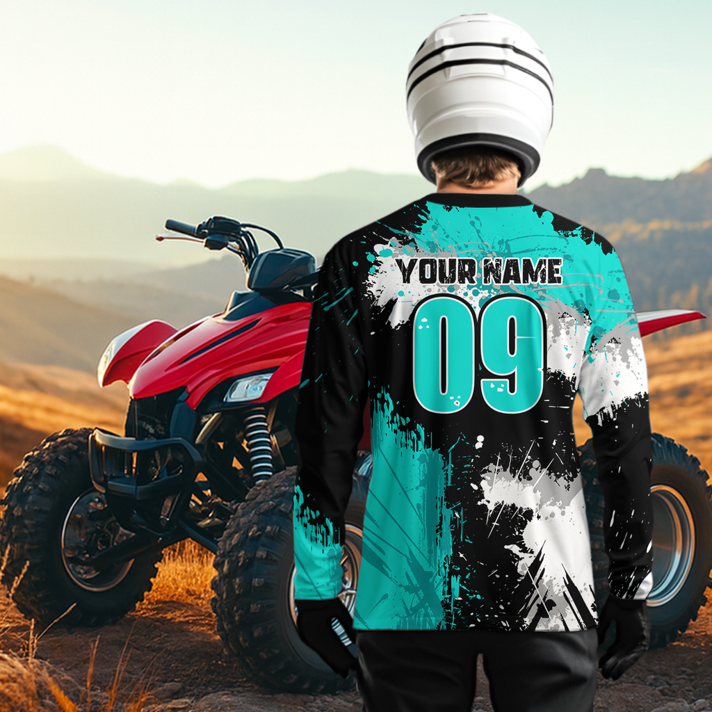 Turquoise ATV Motocross Jersey Personalized + Adult& Quad Bike Shirt Atv Mx Off-Road Dirt Bike