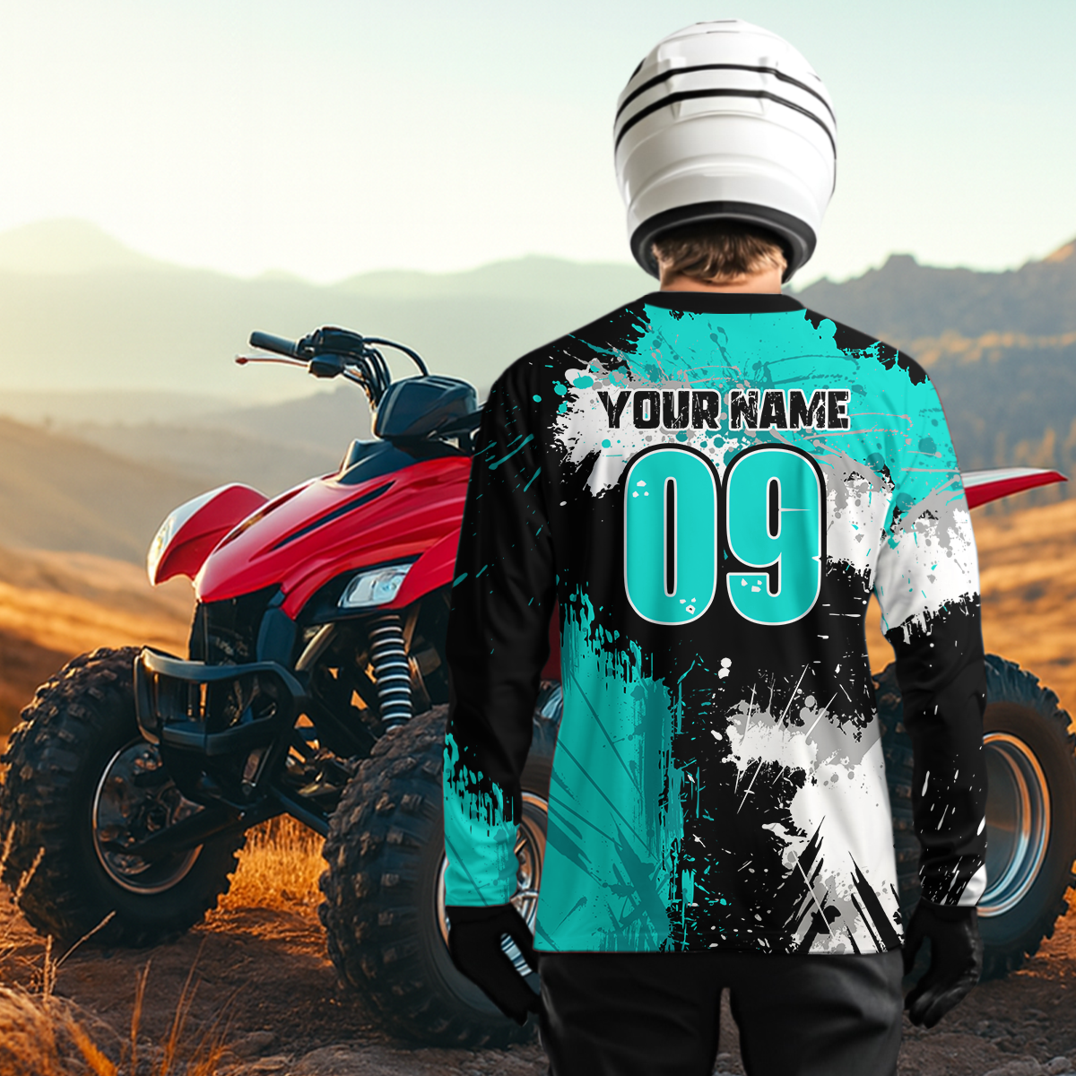 Turquoise ATV Motocross Jersey Personalized + Adult& Quad Bike Shirt Atv Mx Off-Road Dirt Bike