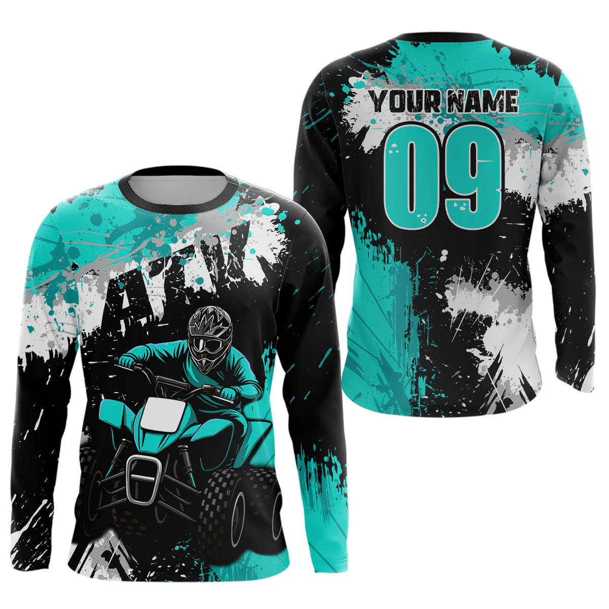Turquoise ATV Motocross Jersey Personalized + Adult& Quad Bike Shirt Atv Mx Off-Road Dirt Bike
