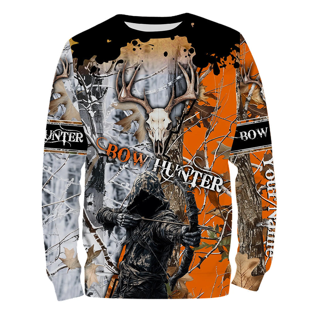 Archery Bow Hunting Deer Skull Grim Reaper Camouflage Customized Name Shirt
