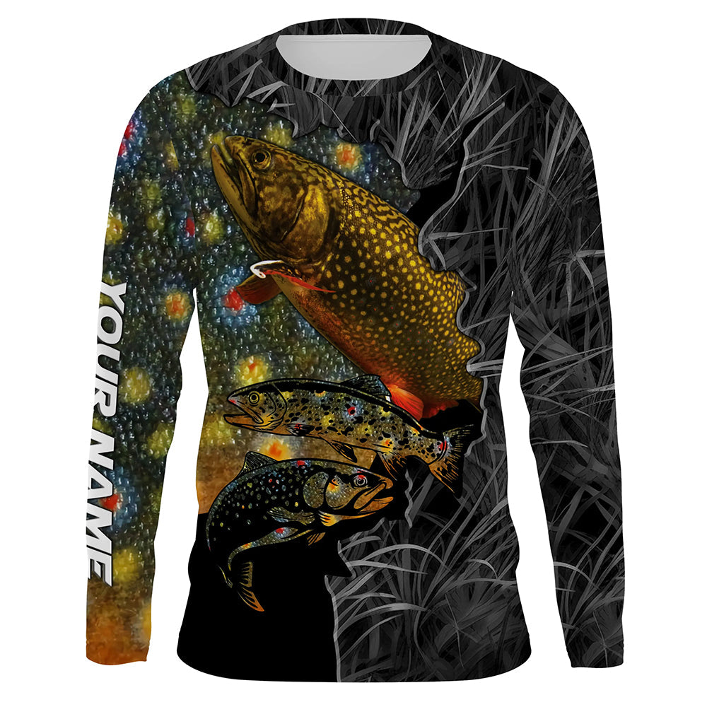 Brook Trout Fishing Camo Custom Name UV Protection Shirts, Trout Fishing Jerseys Tournament Shirt