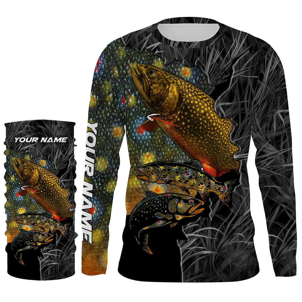 Brook Trout Fishing Camo Custom Name UV Protection Shirts, Trout Fishing Jerseys Tournament Shirt