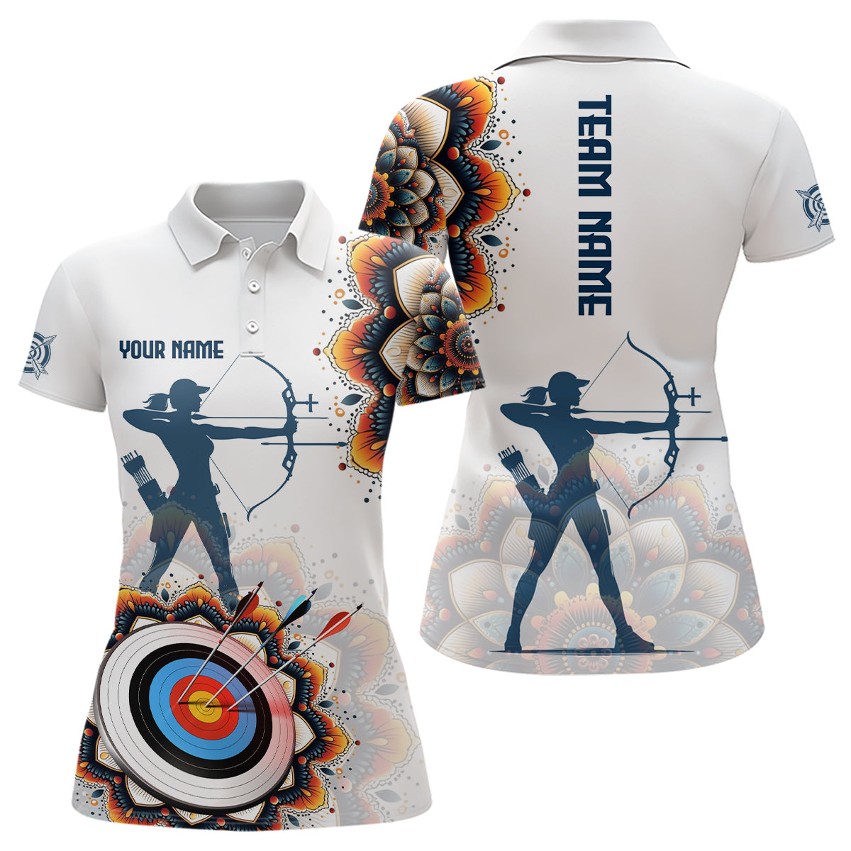 Personalized Mandala Flower Archery Target Custom Archery Polo Shirts, Archery Jerseys