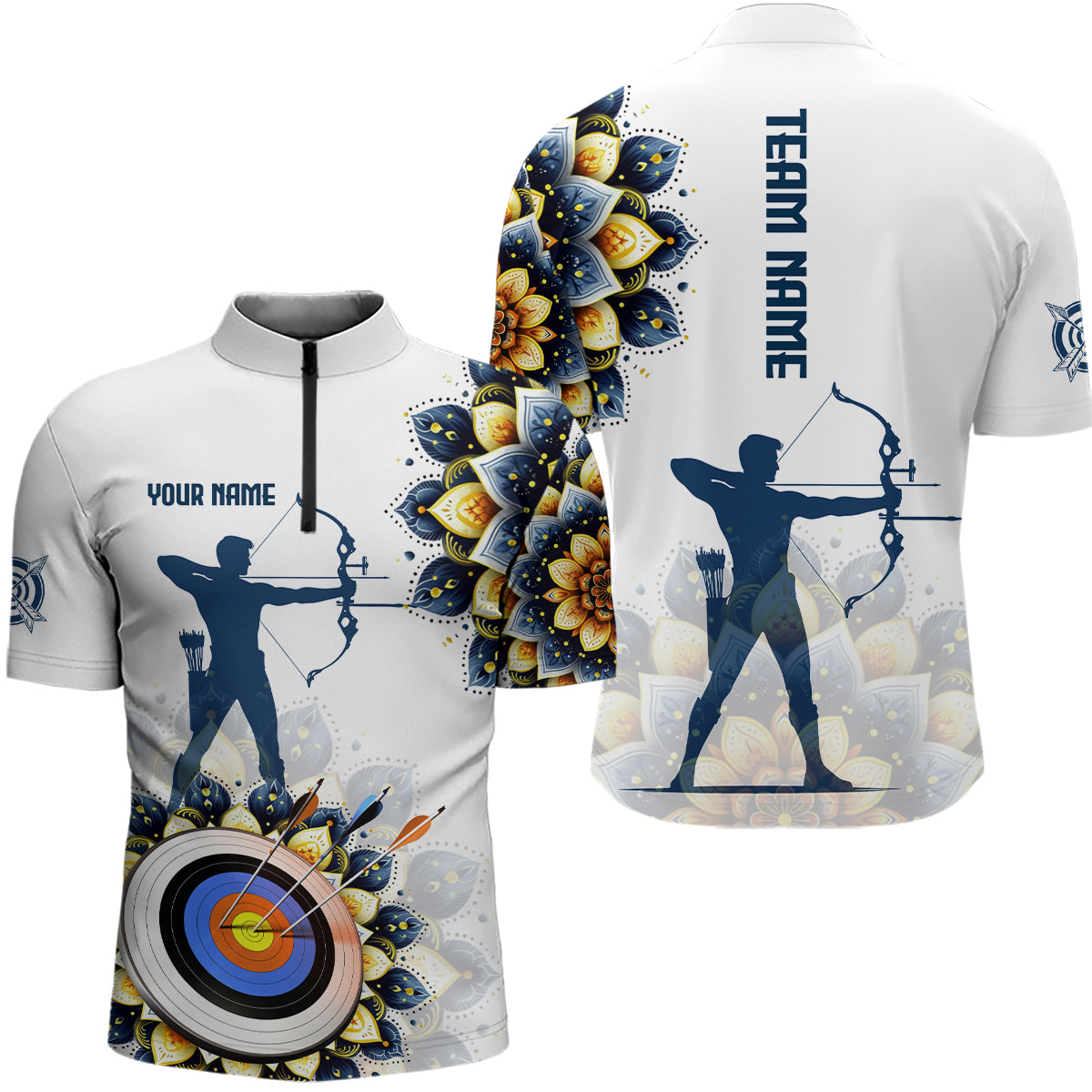Mandala Flower Archery Custom Name Quarter-Zip Shirt, Archery Shirts For Archer
