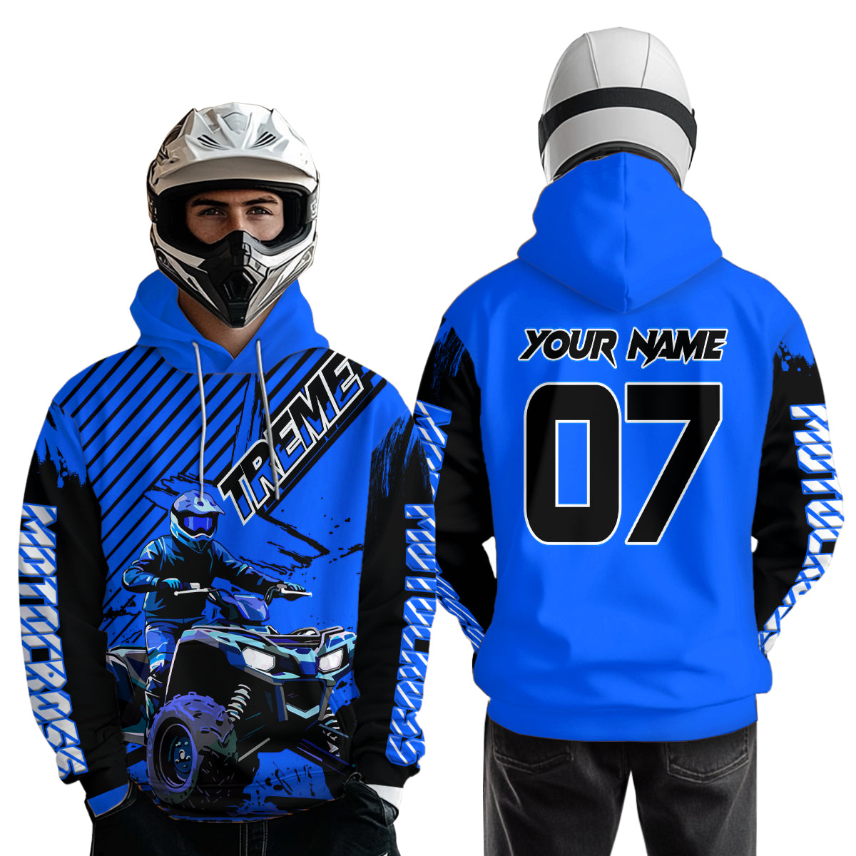 Custom Blue ATV Racing Hoodie + Motocross Hoodie Extreme Riding Sweatshirt