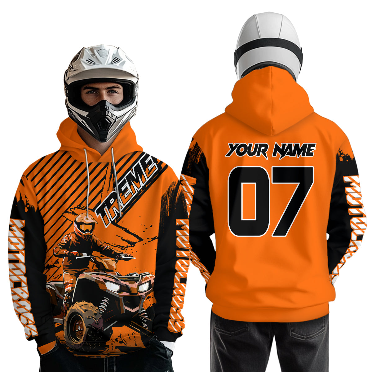 Custom Orange ATV Racing Hoodie + Motocross Hoodie Extreme Riding Sweatshirt