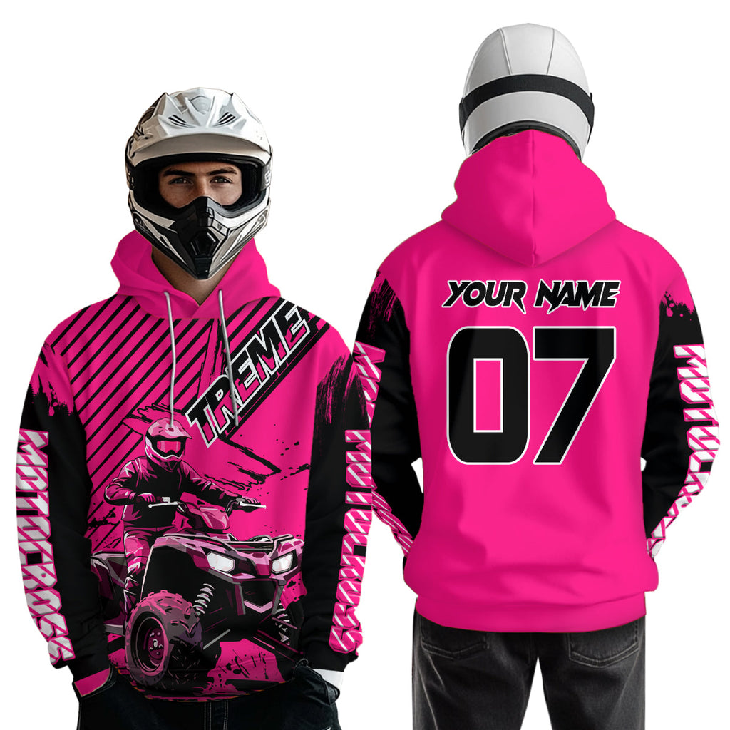 Custom Pink ATV Racing Hoodie + Motocross Hoodie Extreme Riding Sweatshirt