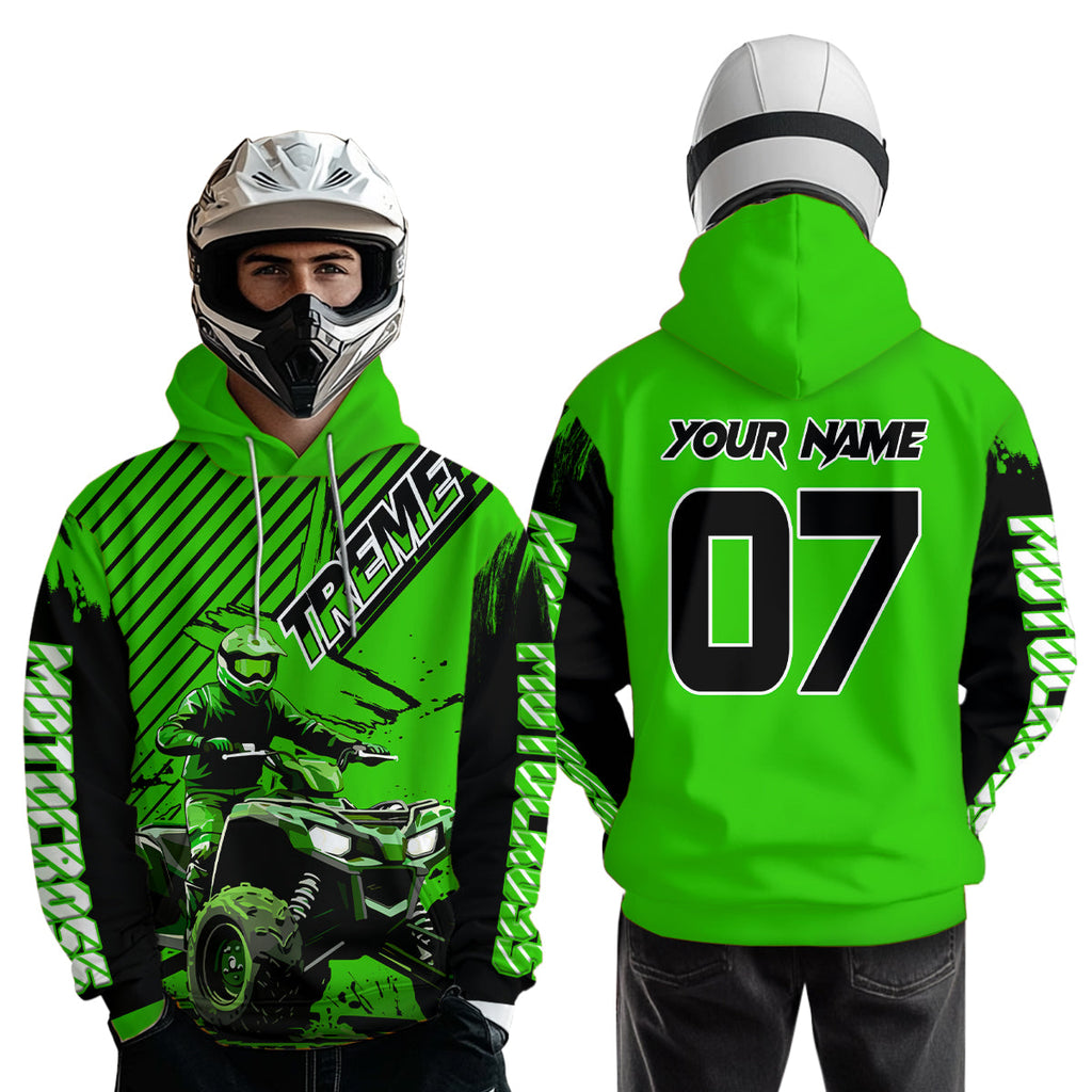 Custom Green ATV Racing Hoodie + Motocross Hoodie Extreme Riding Sweatshirt