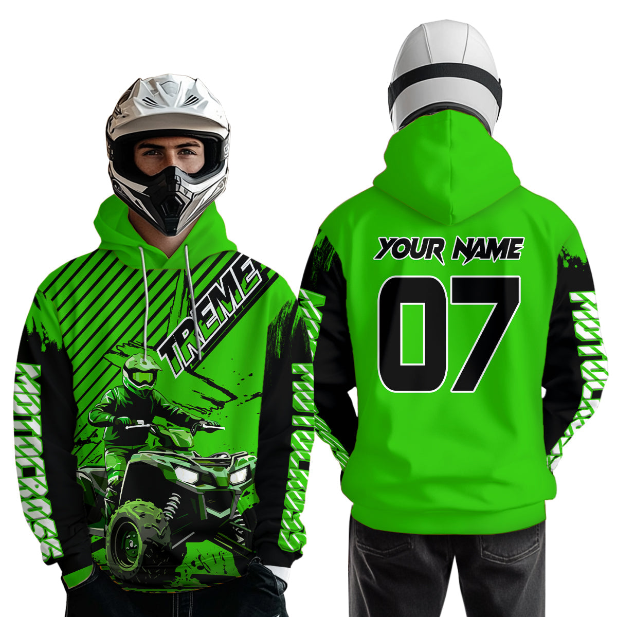 Custom Green ATV Racing Hoodie + Motocross Hoodie Extreme Riding Sweatshirt