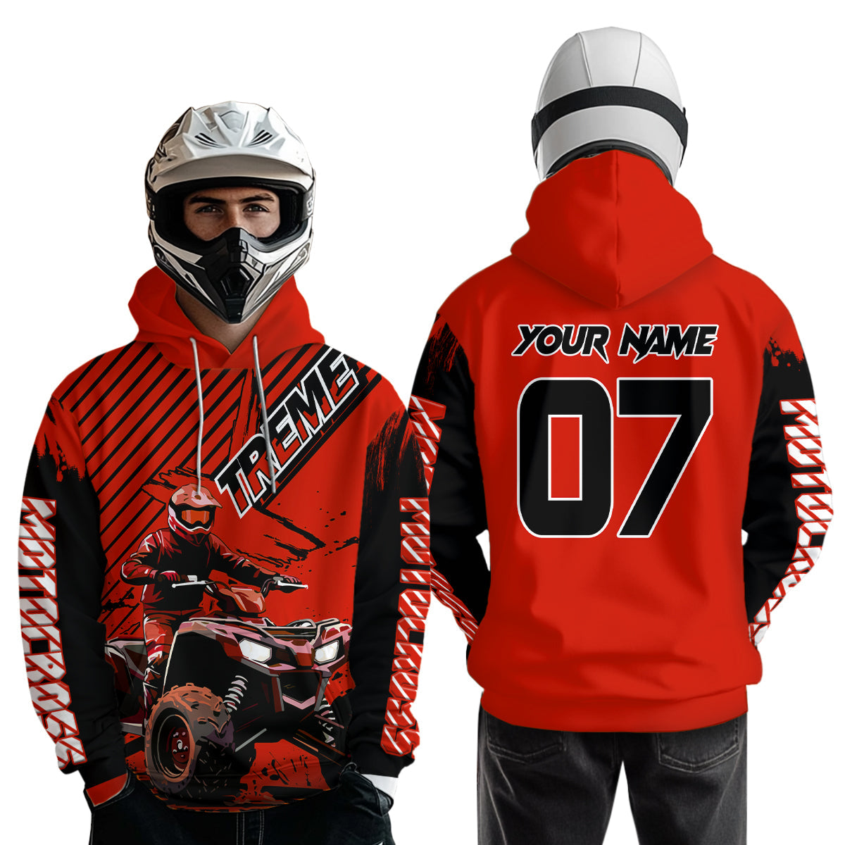 Custom Red ATV Racing Hoodie + Motocross Hoodie Extreme Riding Sweatshirt