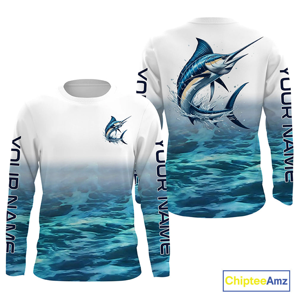 Marlin Fishing Custom Long Sleeve Performance Fishing Shirts, Marlin Saltwater Fishing Shirt