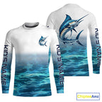 Marlin Fishing Custom Long Sleeve Performance Fishing Shirts, Marlin Saltwater Fishing Shirt