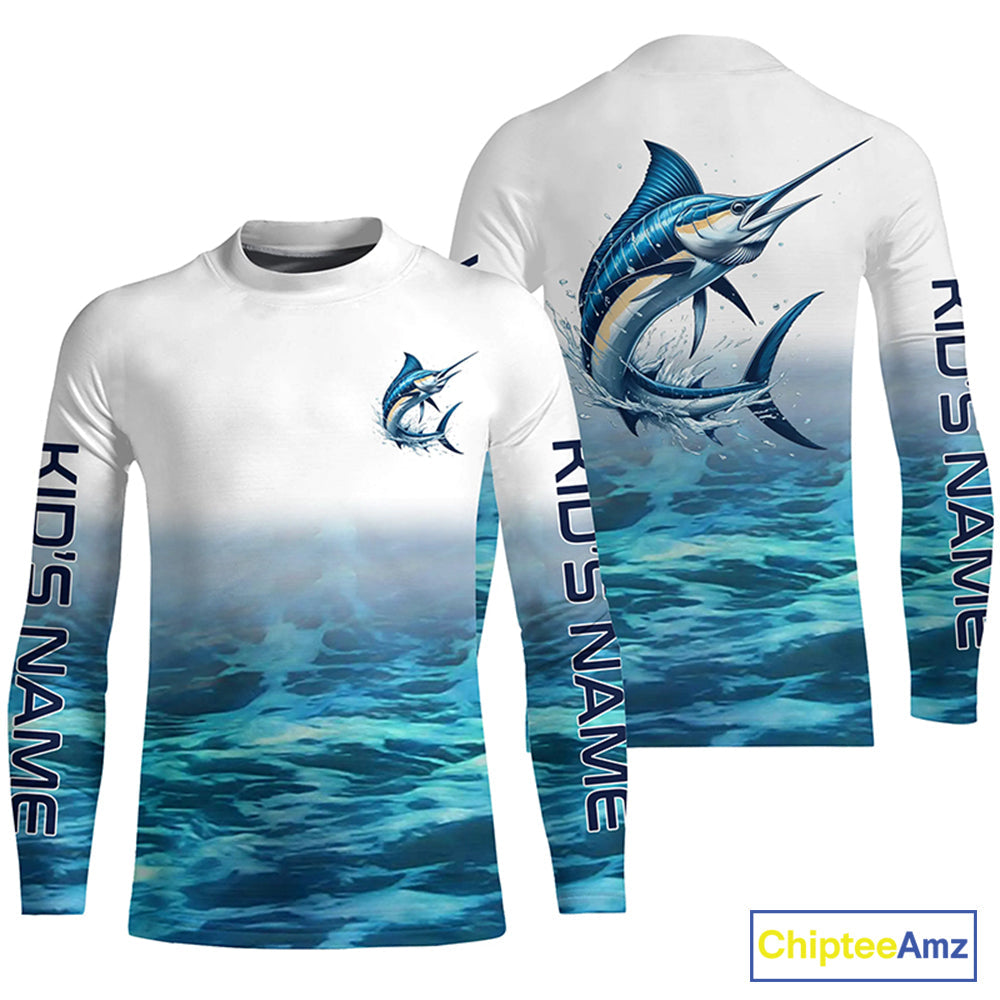 Marlin Fishing Custom Long Sleeve Performance Fishing Shirts, Marlin Saltwater Fishing Shirt