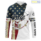 Walleye Fishing American Flag Custom Long Sleeve Fishing Shirts, Personalized Patriotic Fishing Gifts UV clothing